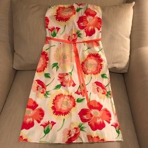 Floral print multi-colored strapless dress